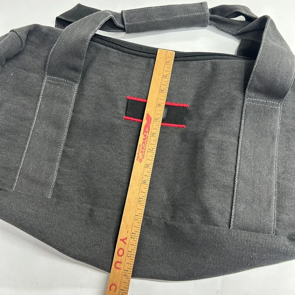 Banana Republic Canvas Duffle Bag Red Trim Medium Charcoal Gray Gorpcore Utility